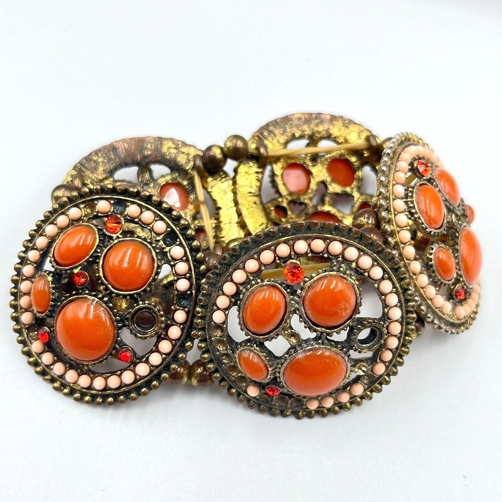 Vintage Statement Bracelet Set & Repair Lot Amber Pearl Crystal Filigree 5 Pcs